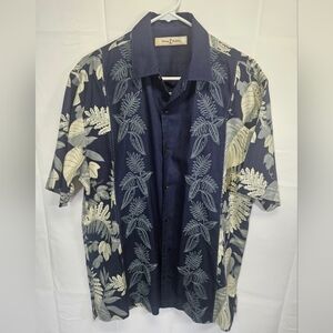 Tommy Bahama Luxurious Silk Dark Blue Leaf Print Shirt Sz M Mens